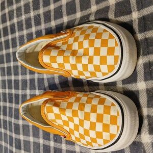 Vans Womens Orange and White Checkered Sneakers